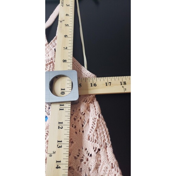 Double Zero Tank Top L Pink Crochet Knit Crop Cami 100% Cotton Dainty Coquette - Picture 6 of 7